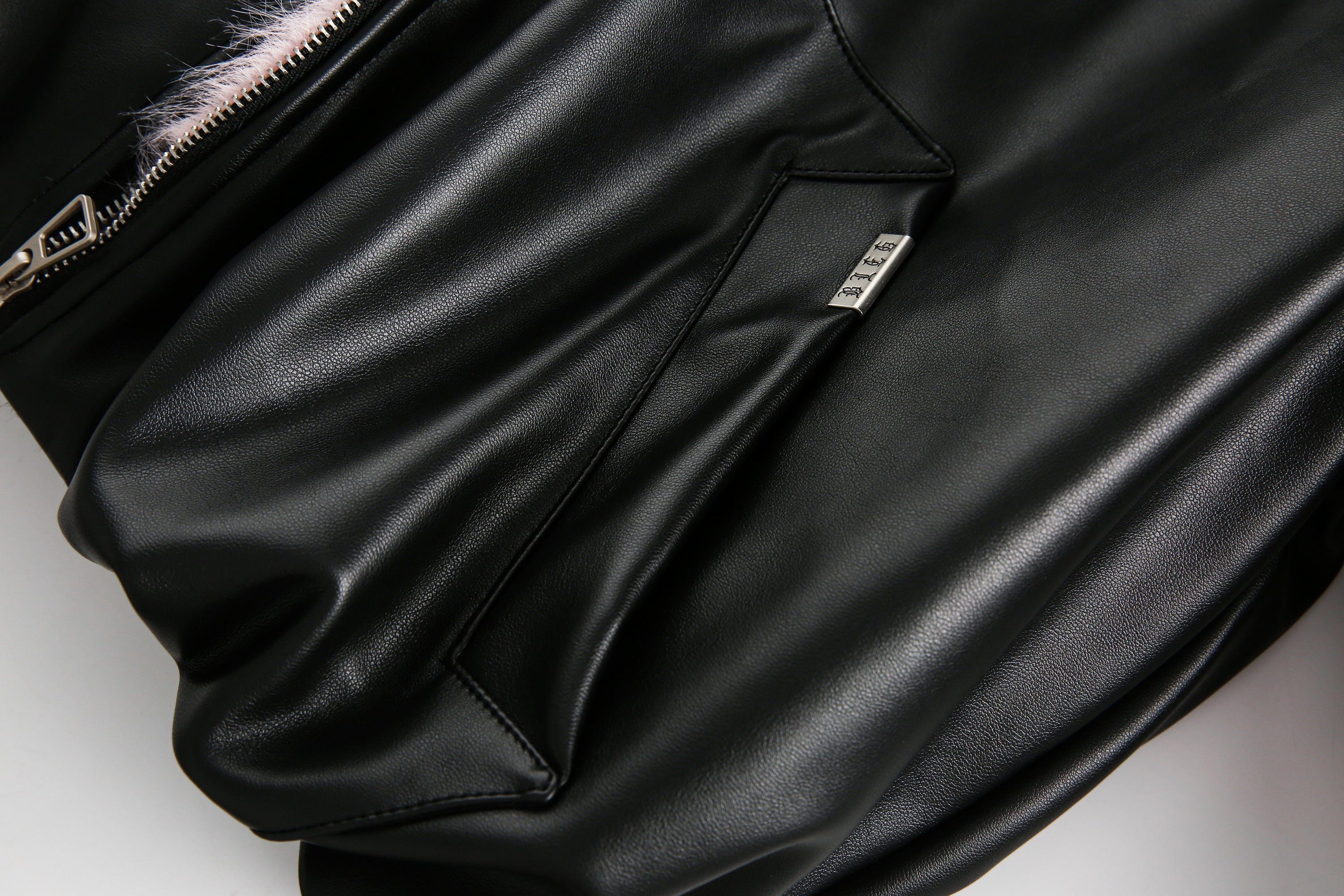 Faux Fur Hooded PU Leather Bomber Jacket | Black & Pink