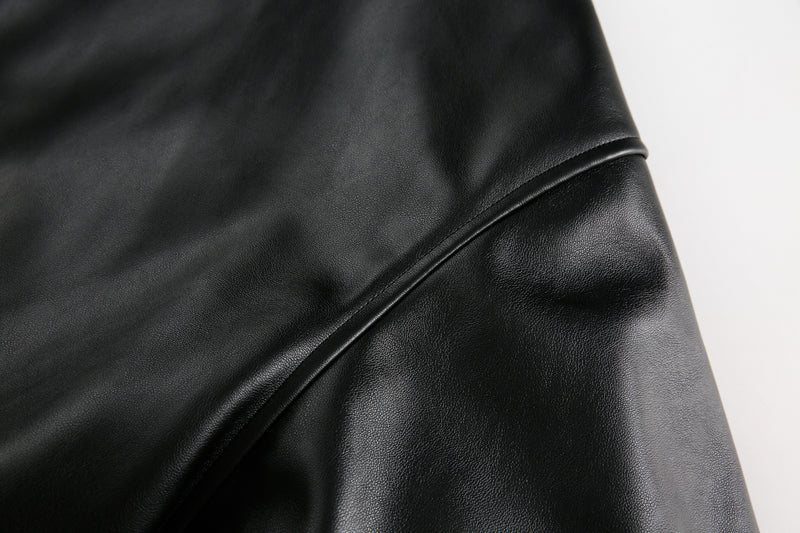 Faux Fur Hooded PU Leather Bomber Jacket | Black & Pink