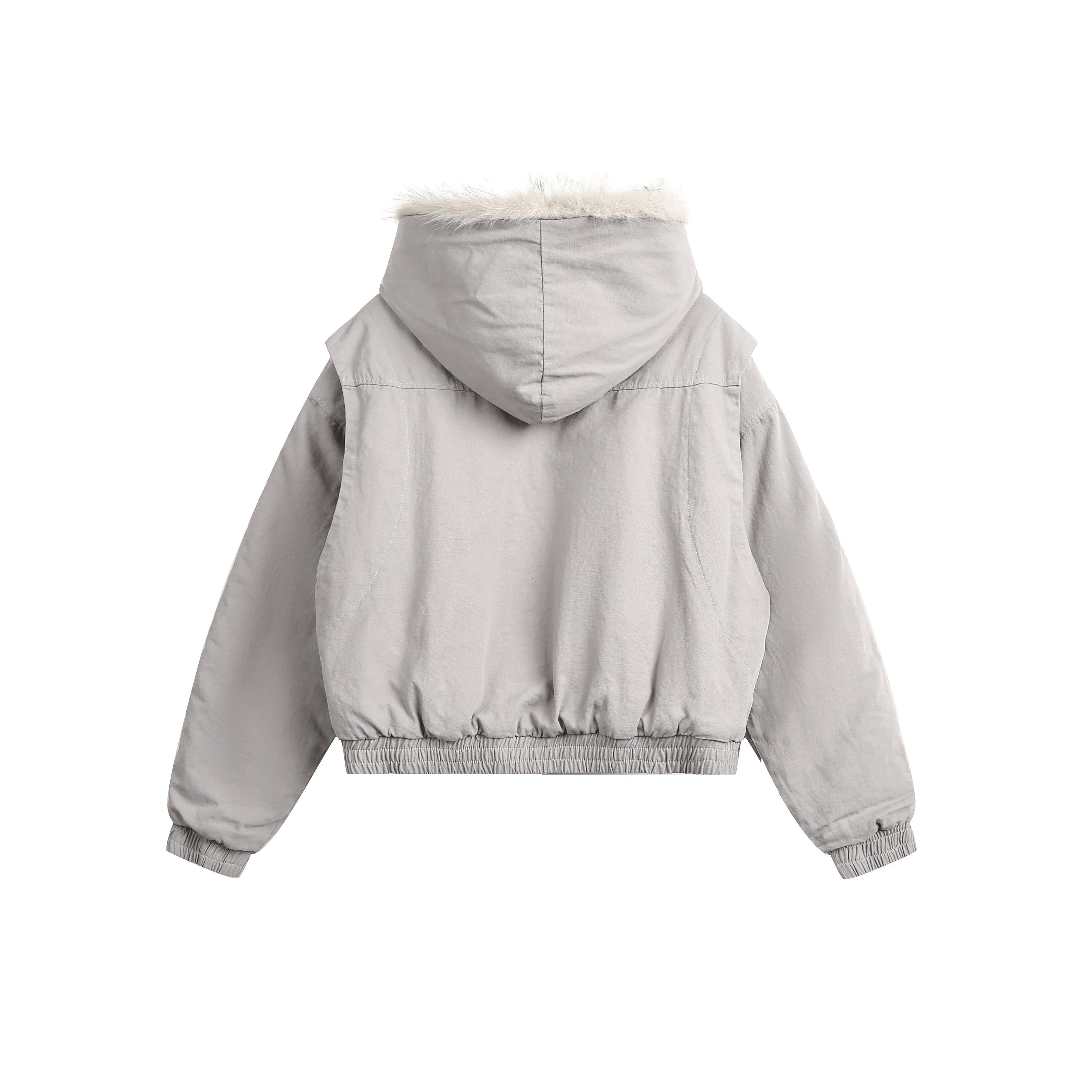 Oversized Faux Fur-Trim Hooded Cropped Bomber Jacket