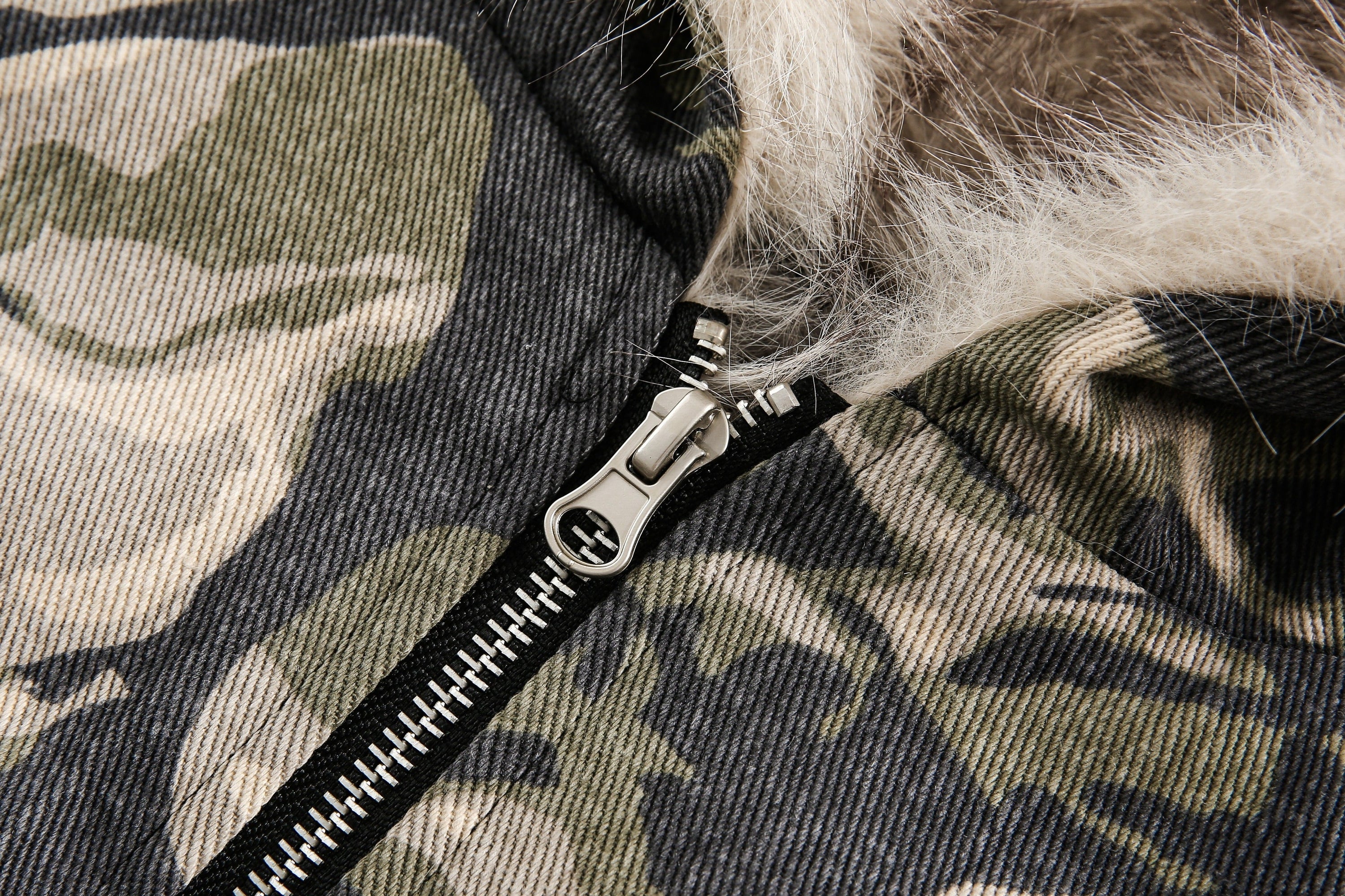 Camo Faux Fur-Lined Hooded Bomber Jacket | 100% Cotton