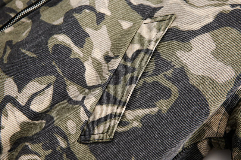 Camo Faux Fur-Lined Hooded Bomber Jacket | 100% Cotton