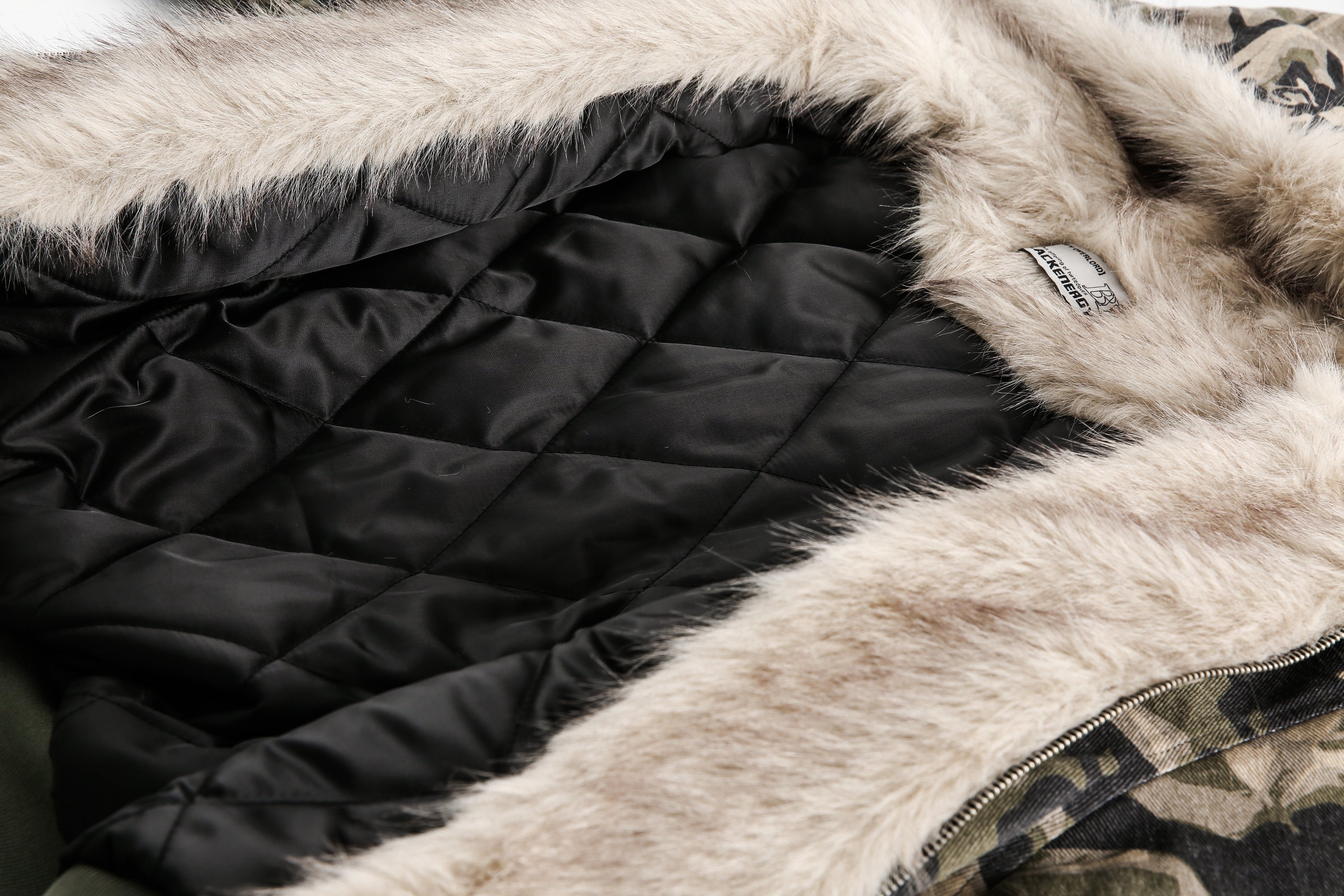 Camo Faux Fur-Lined Hooded Bomber Jacket | 100% Cotton
