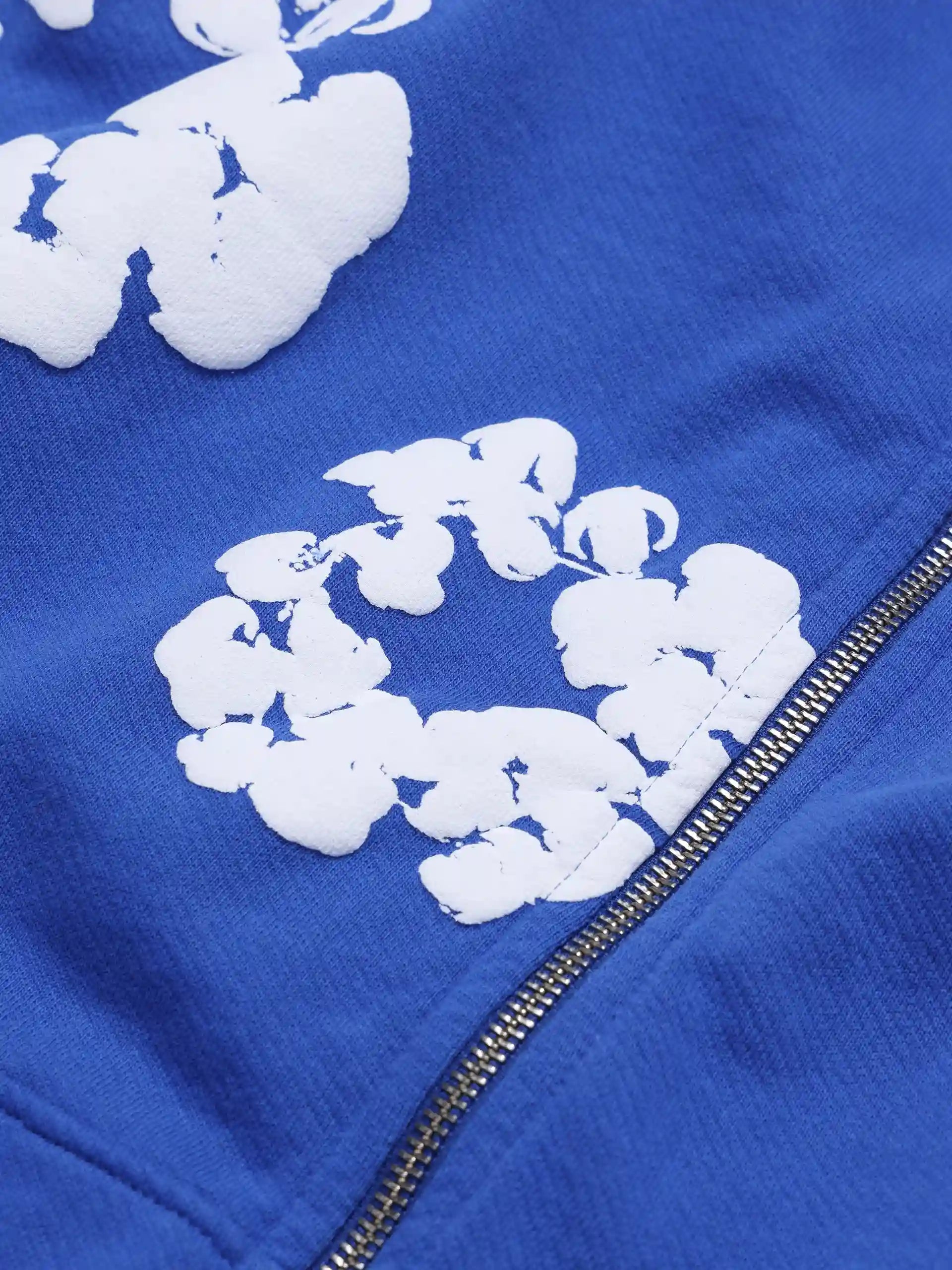 Denim Tears Cotton Wreath Puff Print Zip-Up Hoodie – Blue