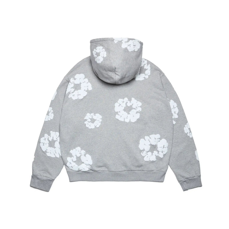Denim Tears Cotton Wreath Puff Print Zip-Up Hoodie – Grey