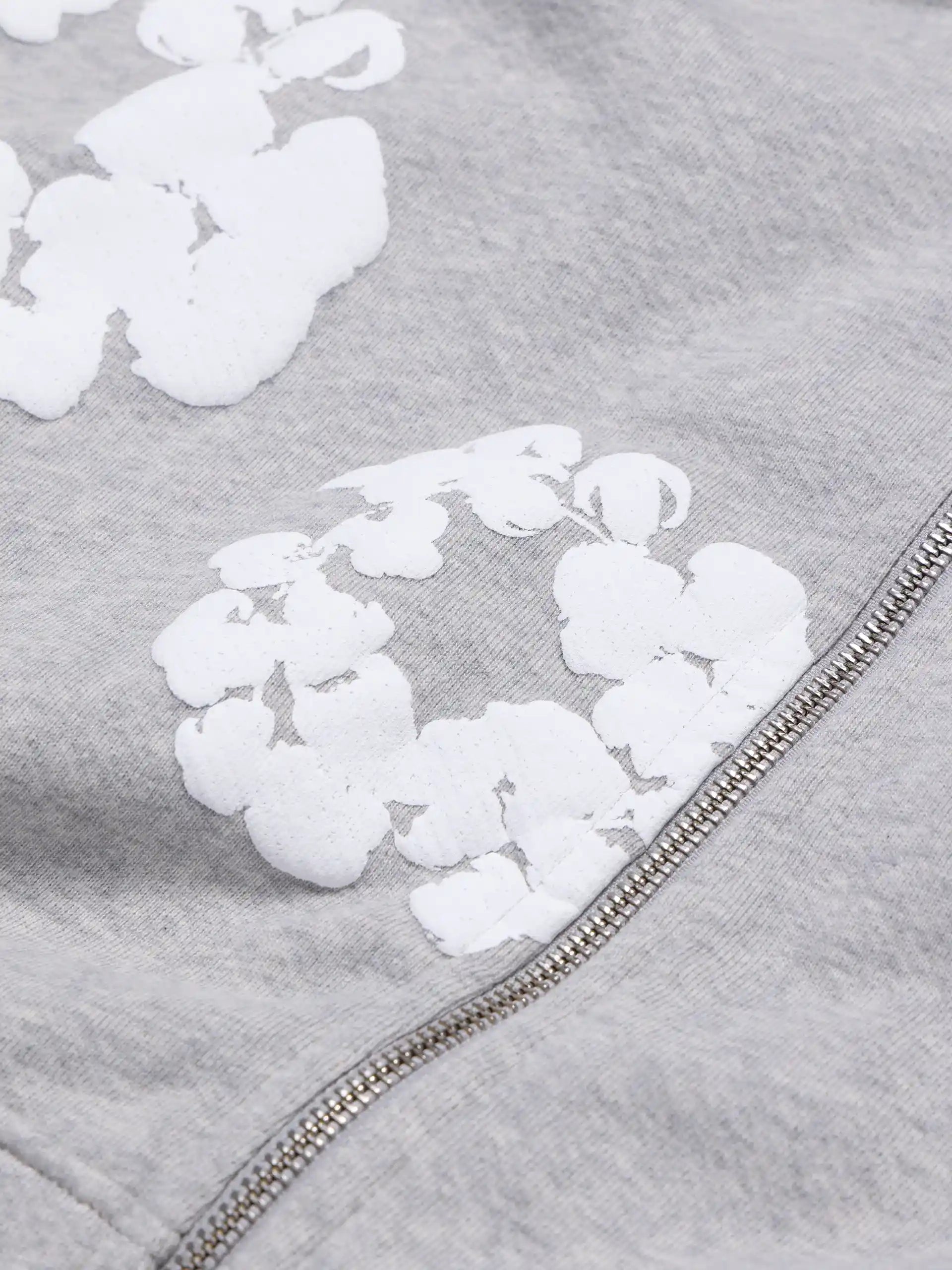 Denim Tears Cotton Wreath Puff Print Zip-Up Hoodie – Grey