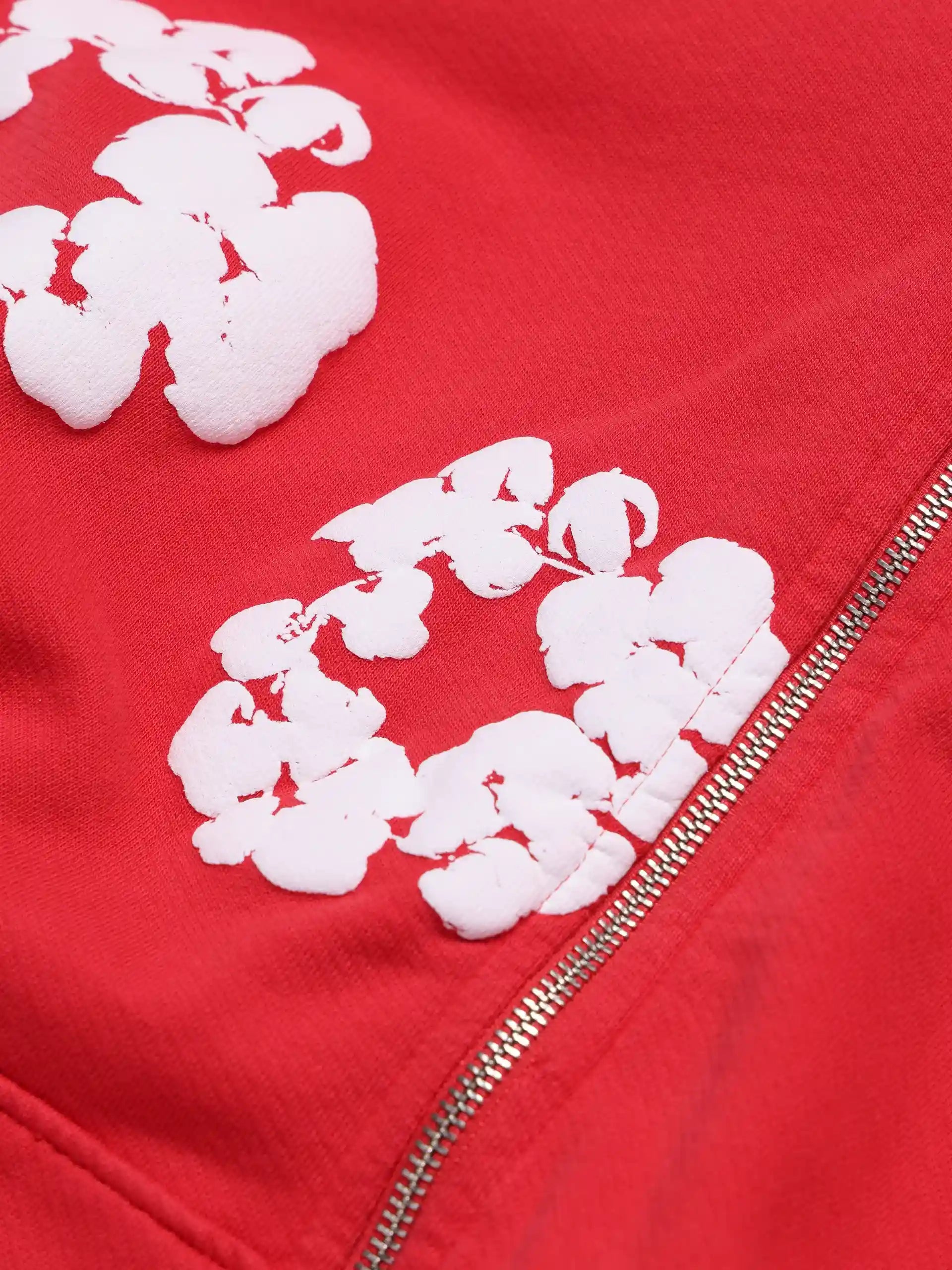 Denim Tears Cotton Wreath Puff Print Zip-Up Hoodie – Red