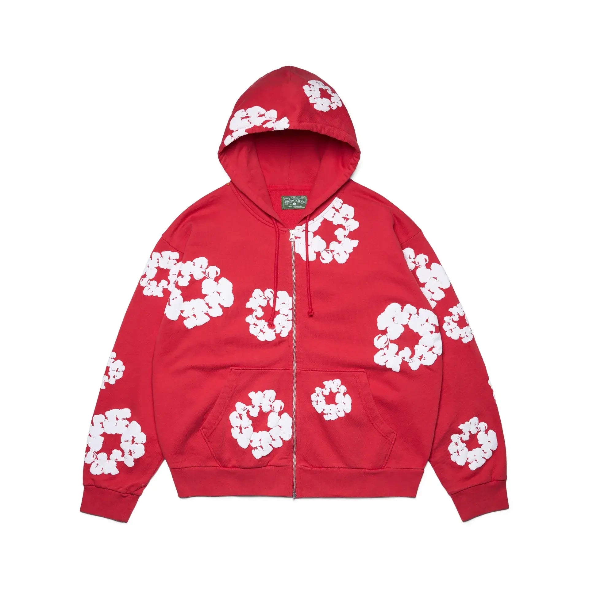 Denim Tears Cotton Wreath Puff Print Zip-Up Hoodie – Red