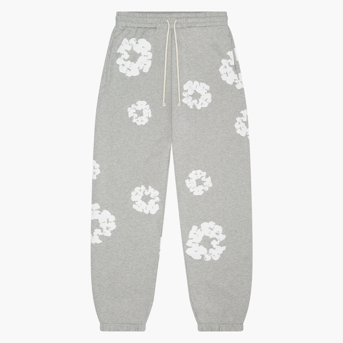 Grey “Cotton Wreath” Denim Tears Sweatpants – White Floral Print Streetwear Pants