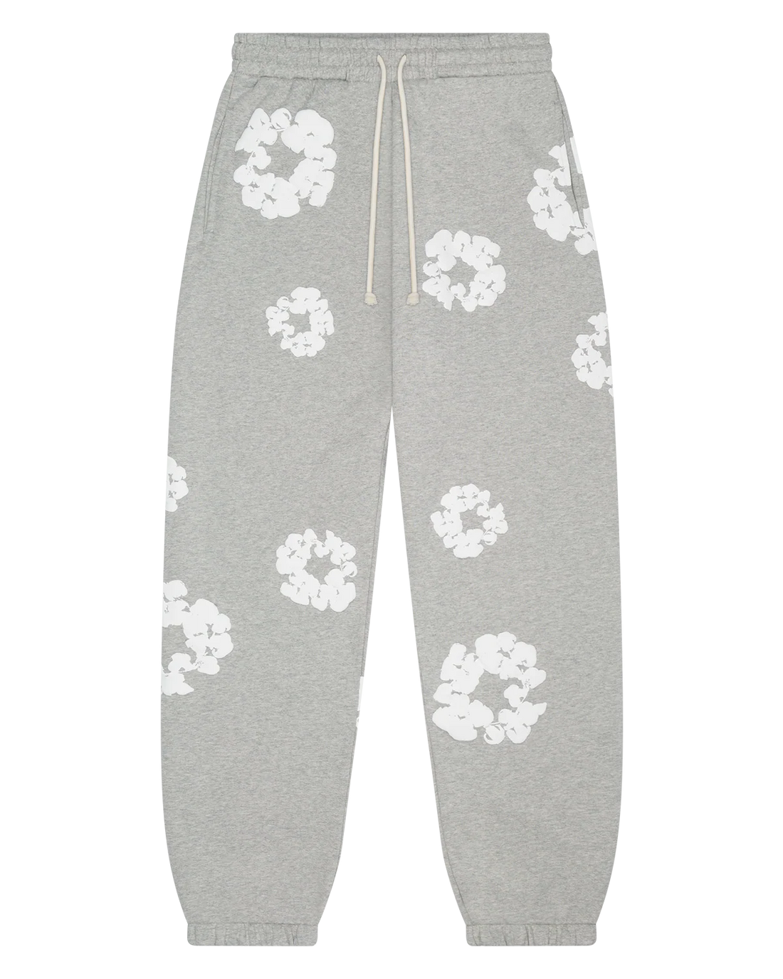 Grey “Cotton Wreath” Denim Tears Sweatpants – White Floral Print Streetwear Pants