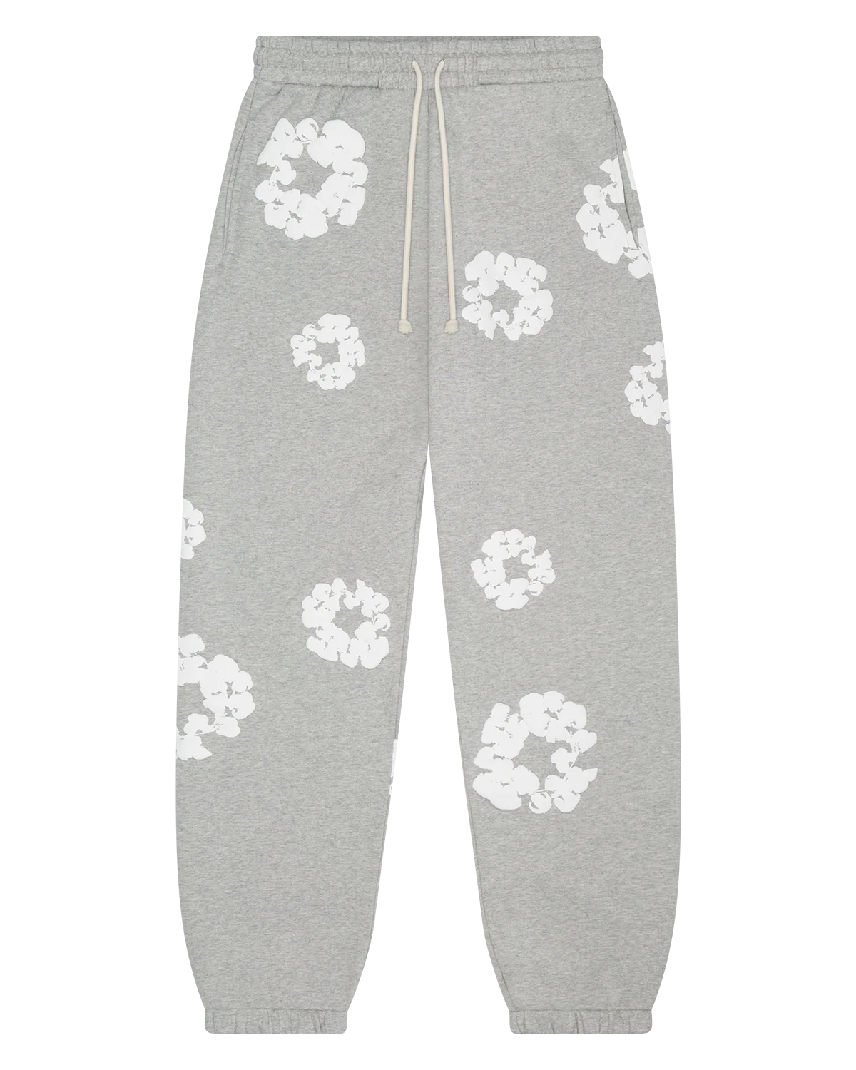 Grey “Cotton Wreath” Denim Tears Sweatpants – White Floral Print Streetwear Pants