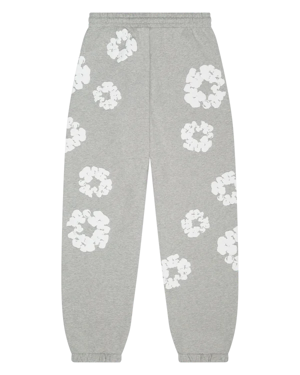 Grey “Cotton Wreath” Denim Tears Sweatpants – White Floral Print Streetwear Pants