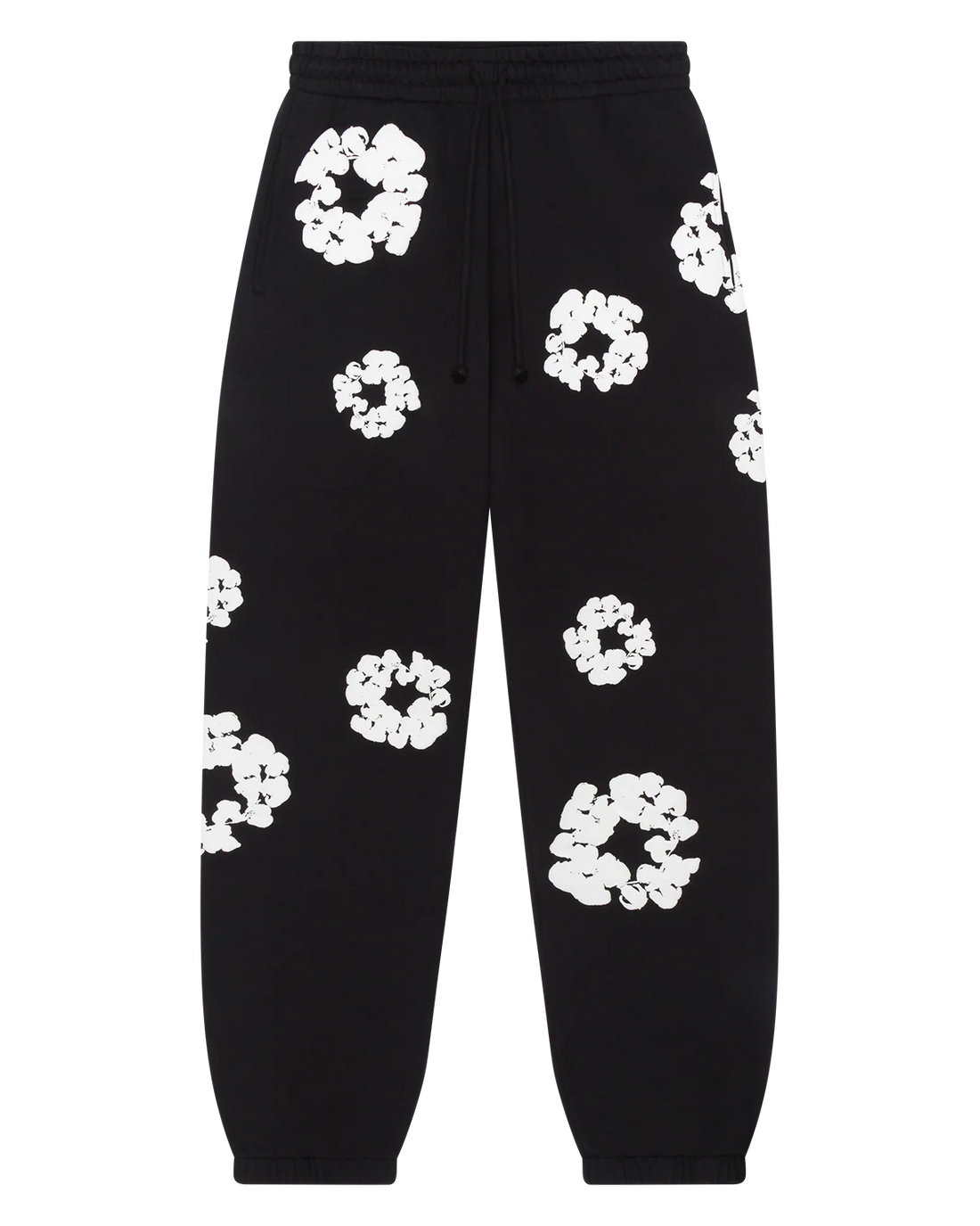 Black “Cotton Wreath” Denim Tears Sweatpants – White Floral Print Streetwear Pants