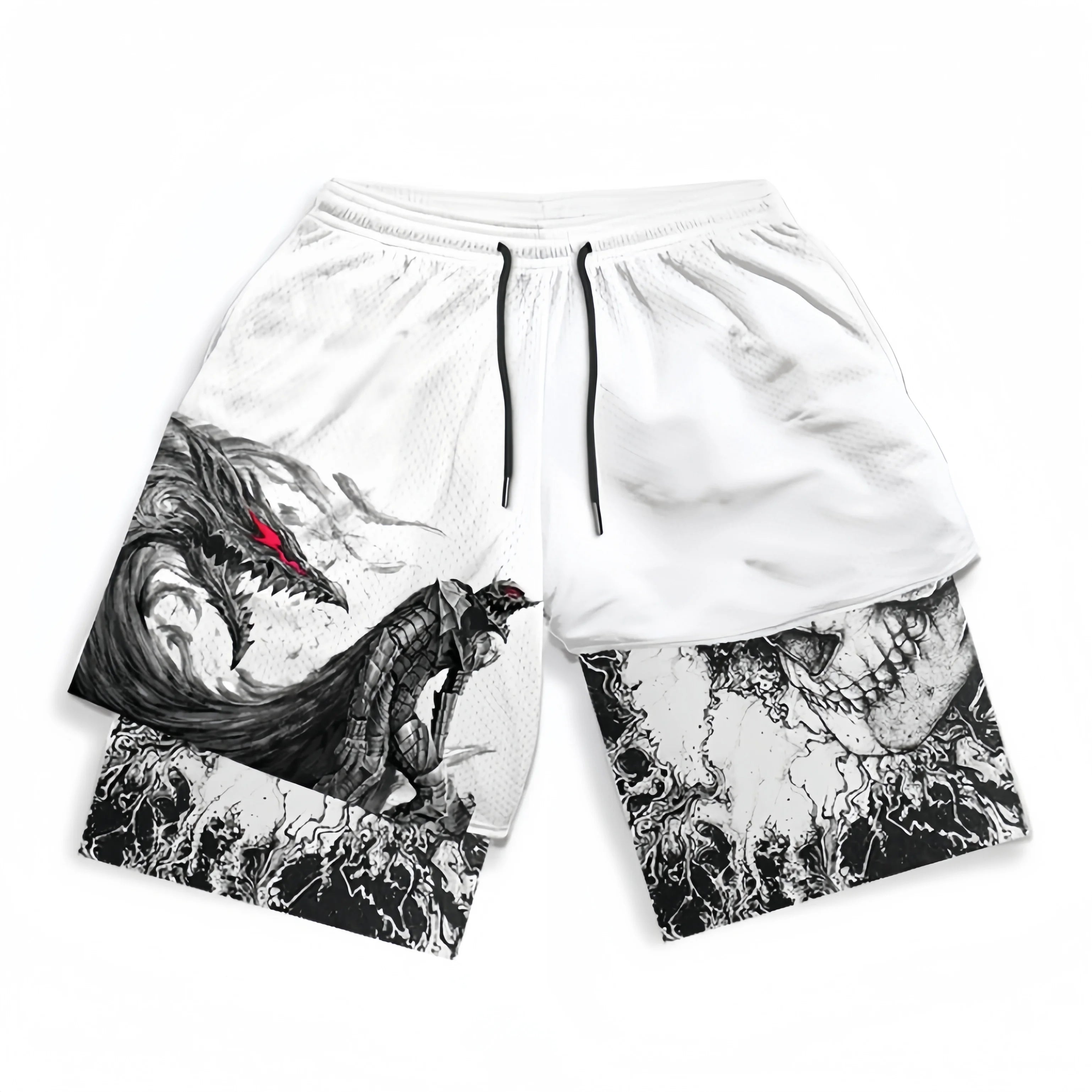 Berserk-Inspired Gym Shorts with Liner – Berserker Armor and Beast of Darkness Design