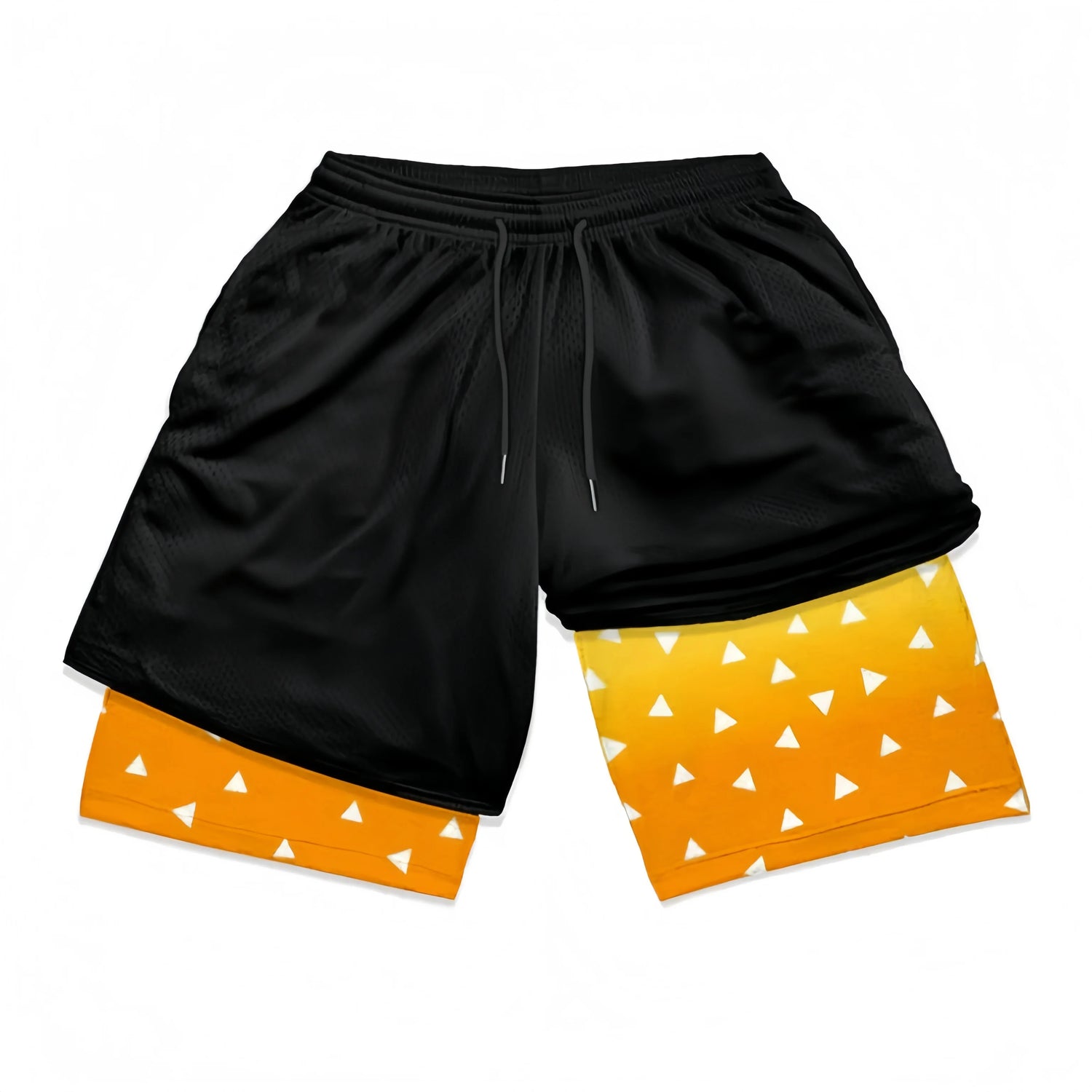 Demon Slayer-Inspired Gym Shorts with Liner – Zenitsu Agatsuma Thunder Pattern Design