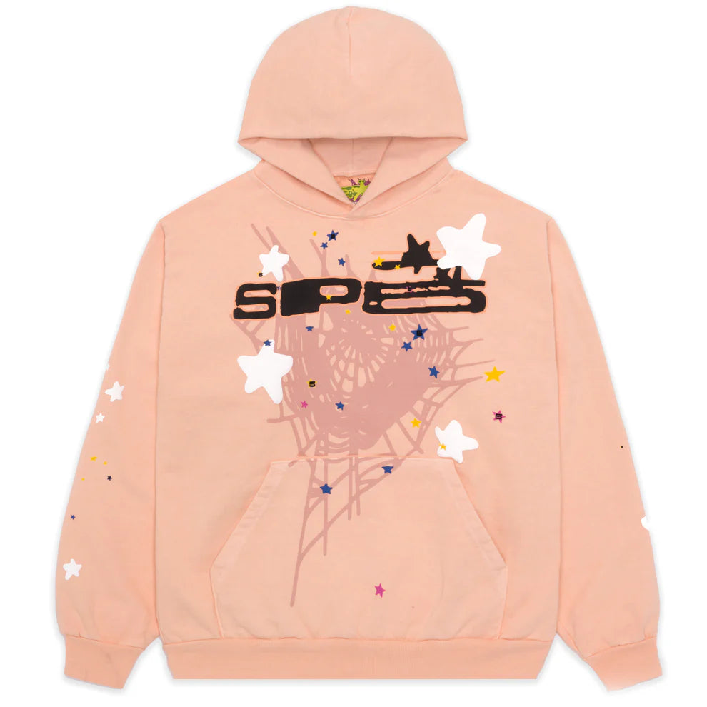 Sp5der Star Web Hoodie – Peach Pink 440GSM Heavyweight Oversized Streetwear Pullover