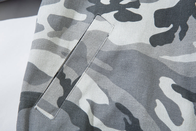 Grey Camo Faux Fur-Lined Hooded Bomber Jacket | SEAKOFF