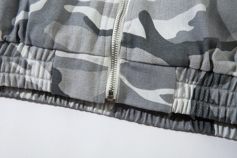 Grey Camo Faux Fur-Lined Hooded Bomber Jacket | SEAKOFF