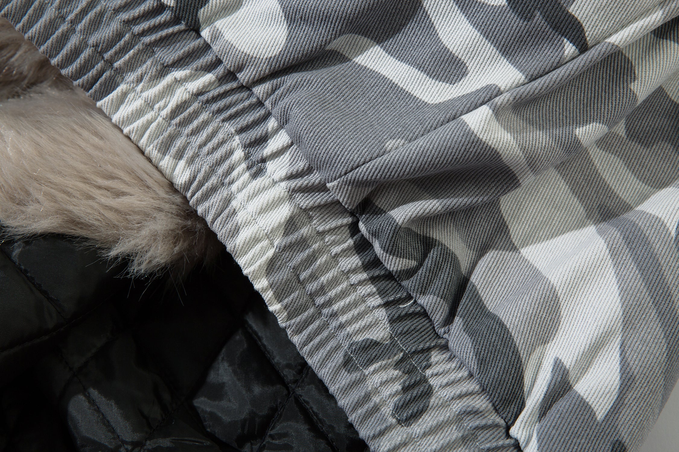 Grey Camo Faux Fur-Lined Hooded Bomber Jacket | SEAKOFF