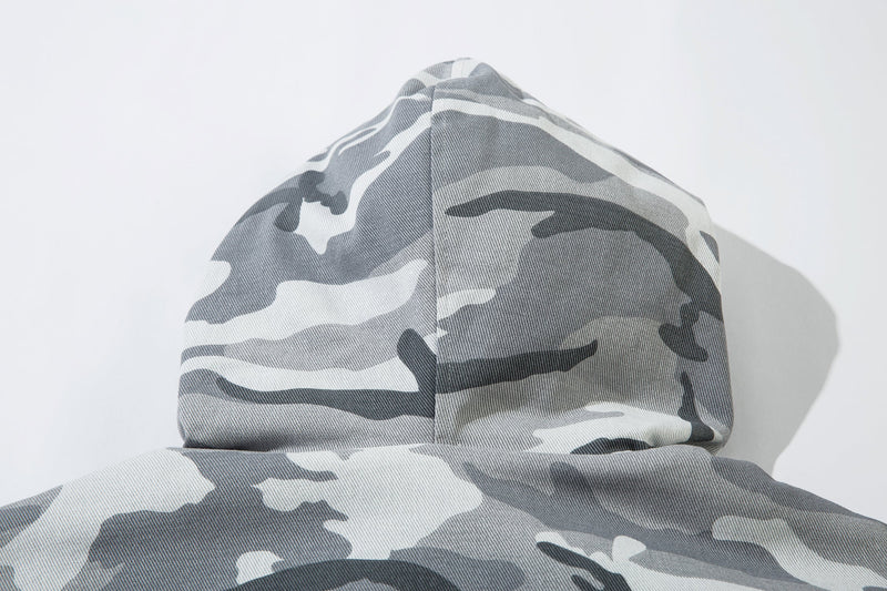 Grey Camo Faux Fur-Lined Hooded Bomber Jacket | SEAKOFF