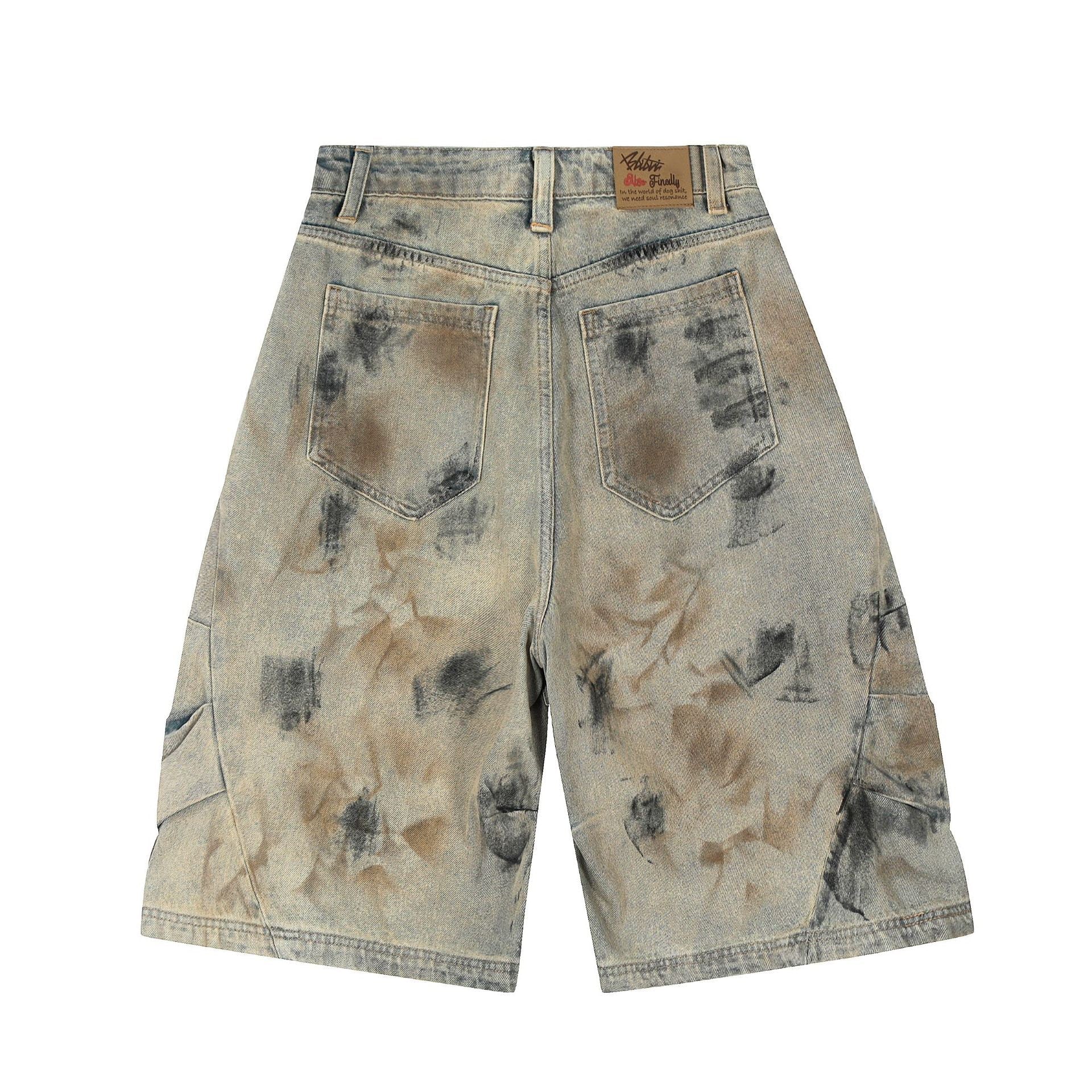 Omirad Vintage Spray-Dye Wide-Leg Denim Shorts