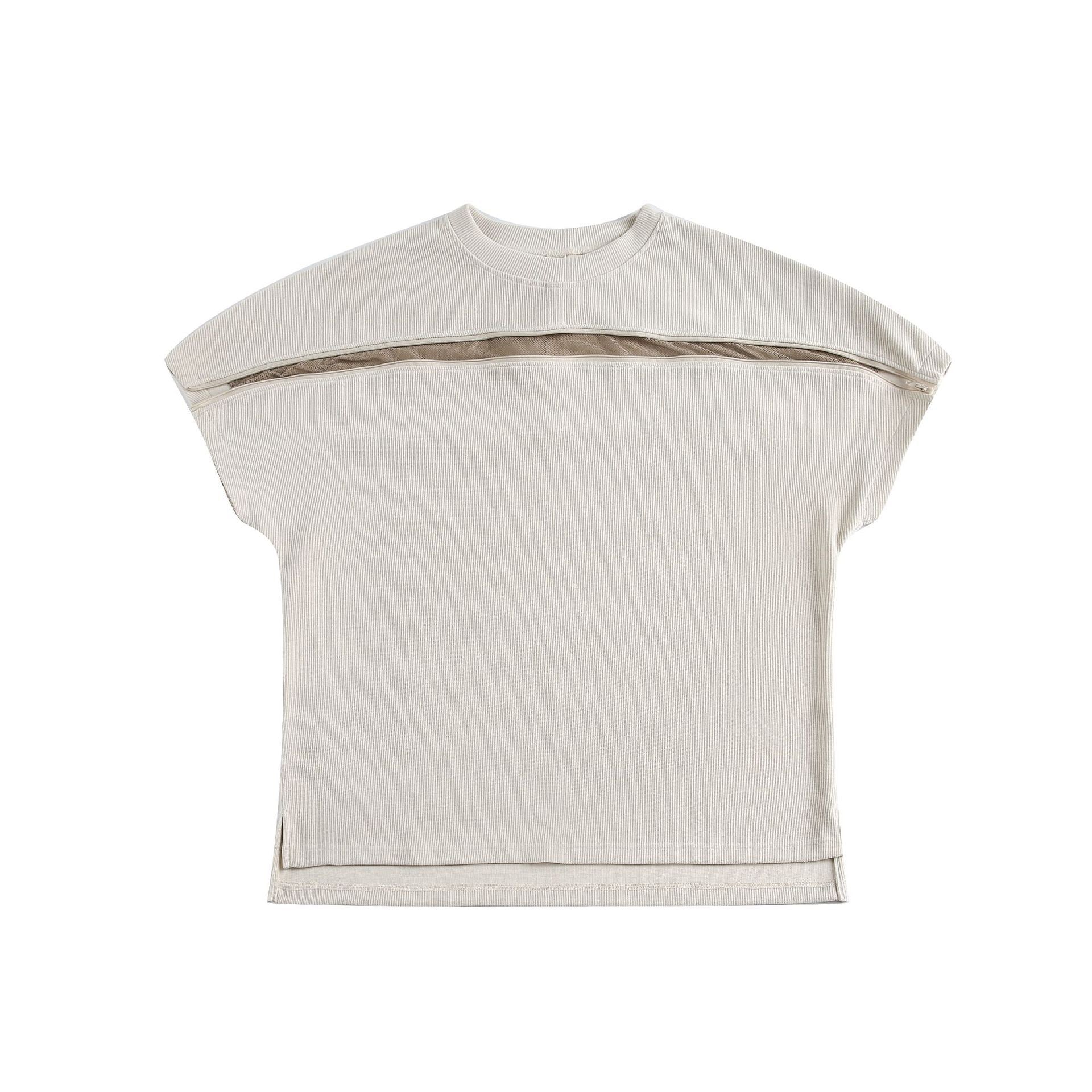 Layered Chest Panel Ribbed Tee | Structured Minimalist Top