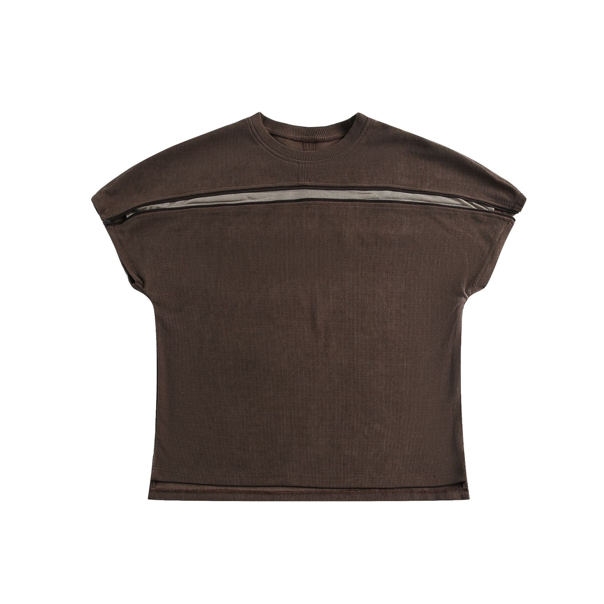 Layered Chest Panel Ribbed Tee | Structured Minimalist Top
