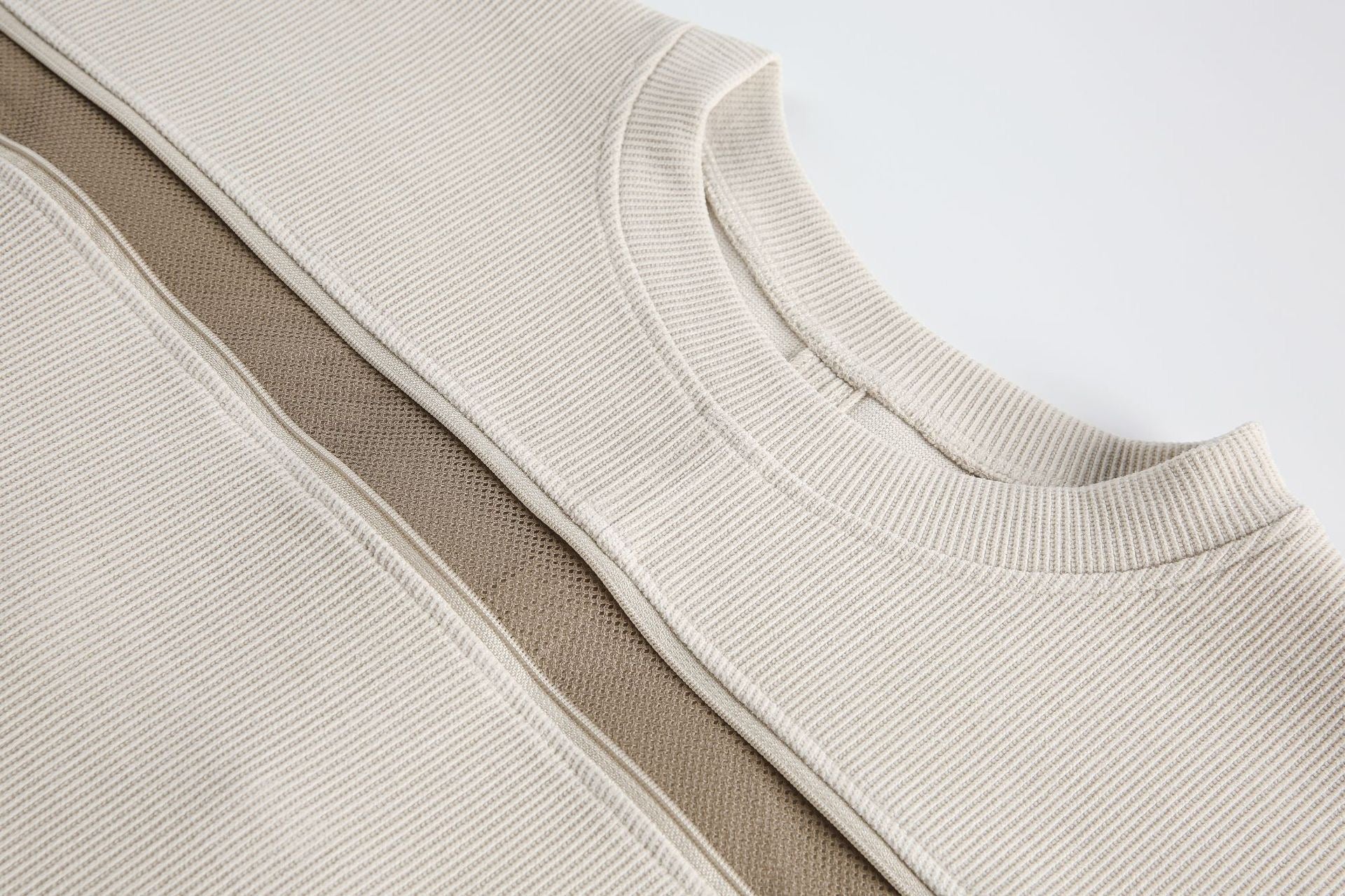 Layered Chest Panel Ribbed Tee | Structured Minimalist Top