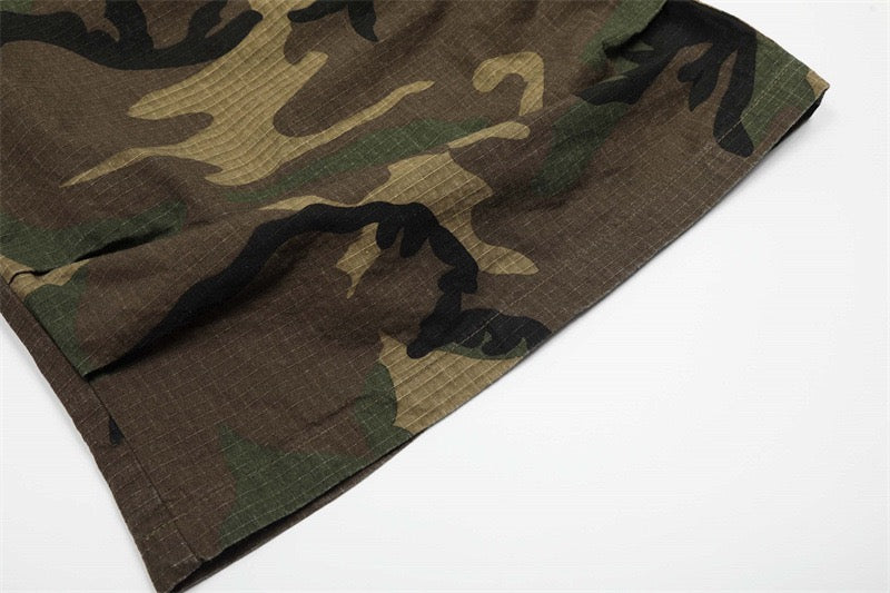 Men's Woodland Camo Wide-Leg Cargo Shorts | Ripstop Cotton