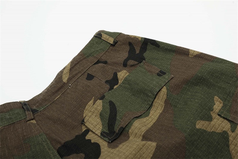 Men's Woodland Camo Wide-Leg Cargo Shorts | Ripstop Cotton