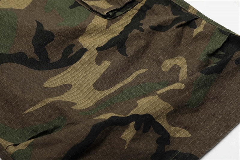 Men's Woodland Camo Wide-Leg Cargo Shorts | Ripstop Cotton