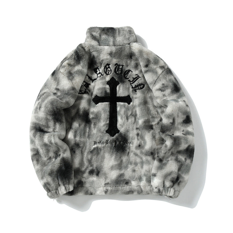 Omirad Cross Tie-Dye Fleece Jacket | Street-Goth Winter Coat