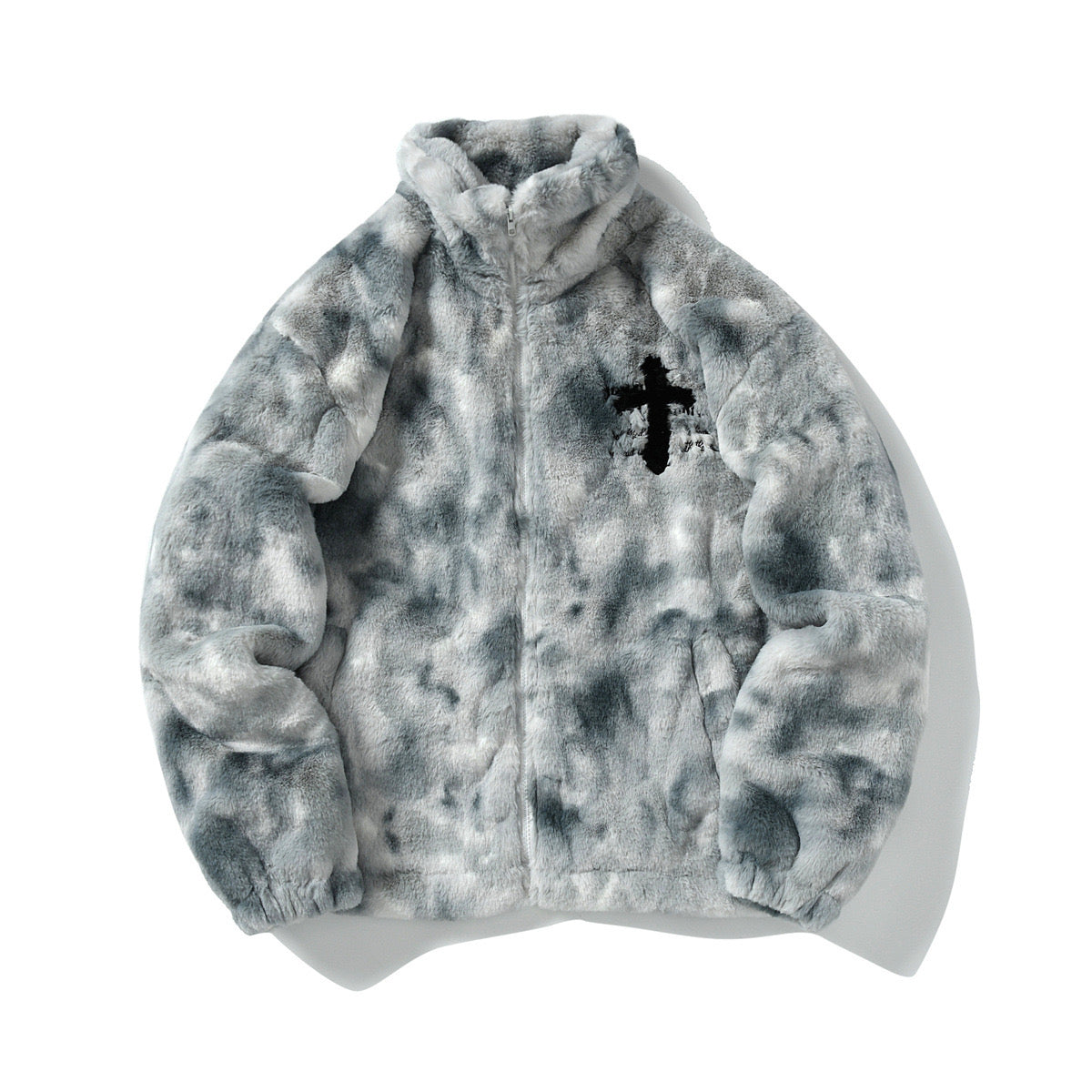 Omirad Cross Tie-Dye Fleece Jacket | Street-Goth Winter Coat