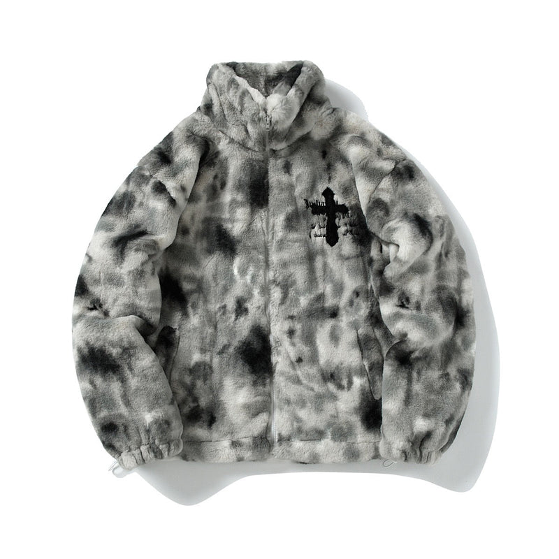 Omirad Cross Tie-Dye Fleece Jacket | Street-Goth Winter Coat