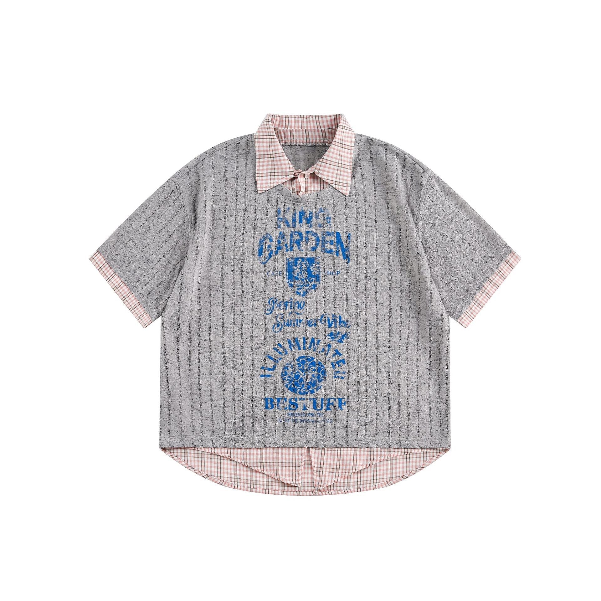 King Garden Plaid Collar Mesh Graphic Tee | Vintage Streetwear