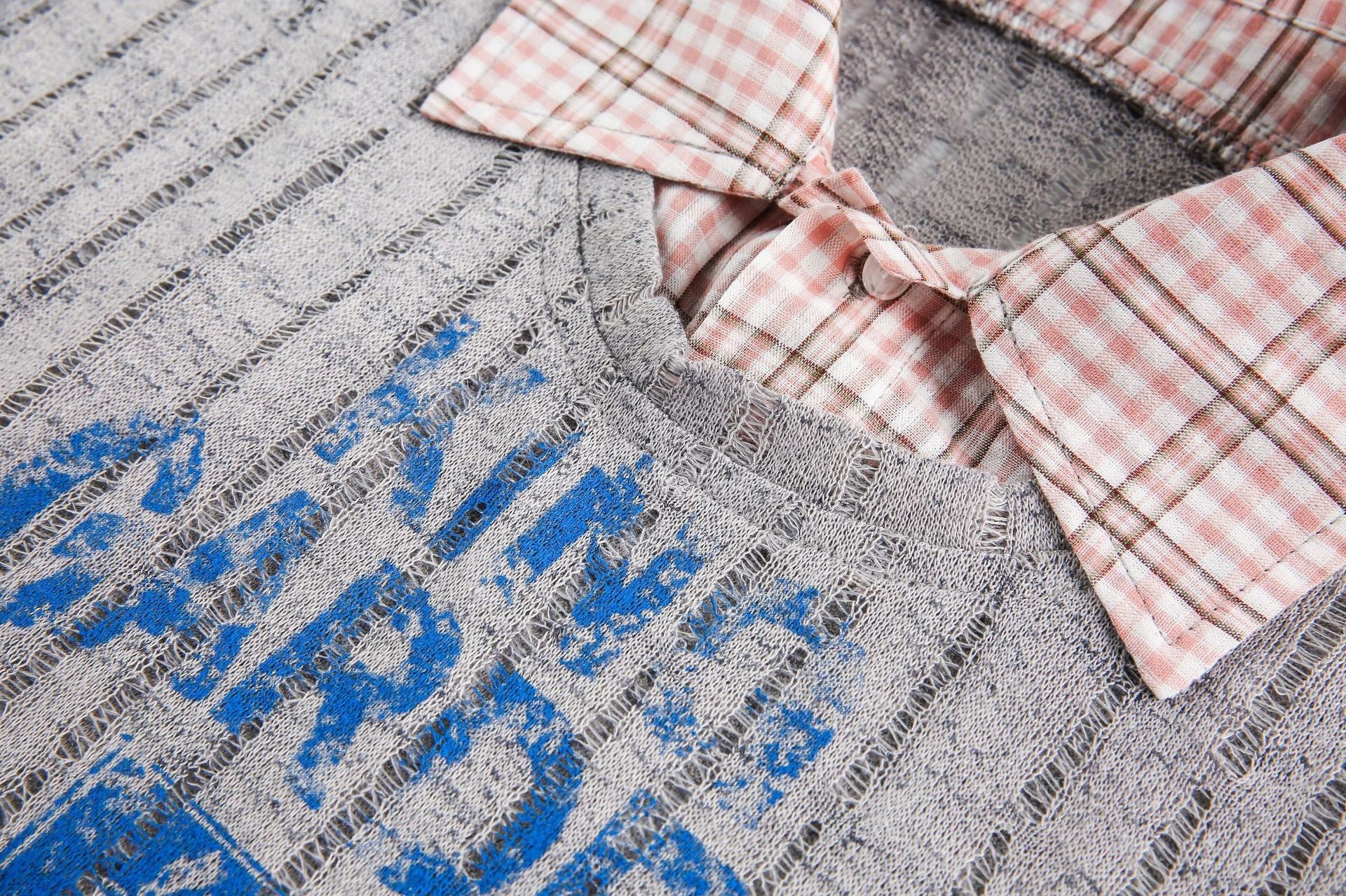 King Garden Plaid Collar Mesh Graphic Tee | Vintage Streetwear