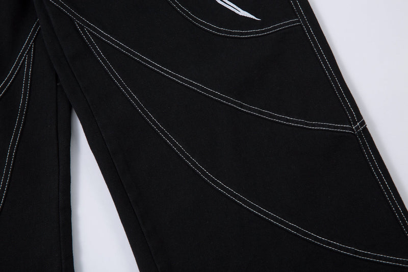 Tribal Embroidery Wide-Leg Jeans | Y2K Black Baggy Denim