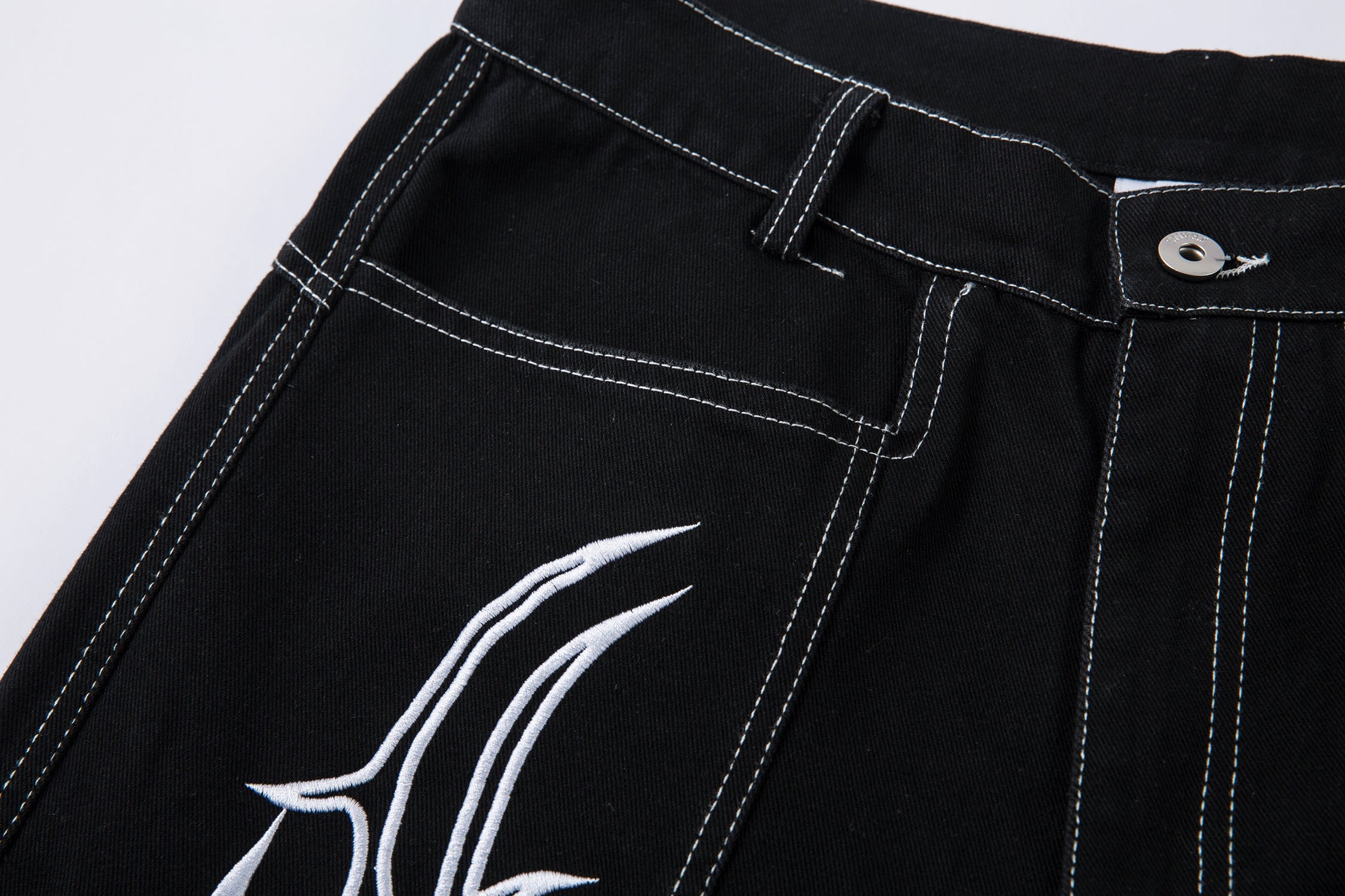 Tribal Embroidery Wide-Leg Jeans | Y2K Black Baggy Denim