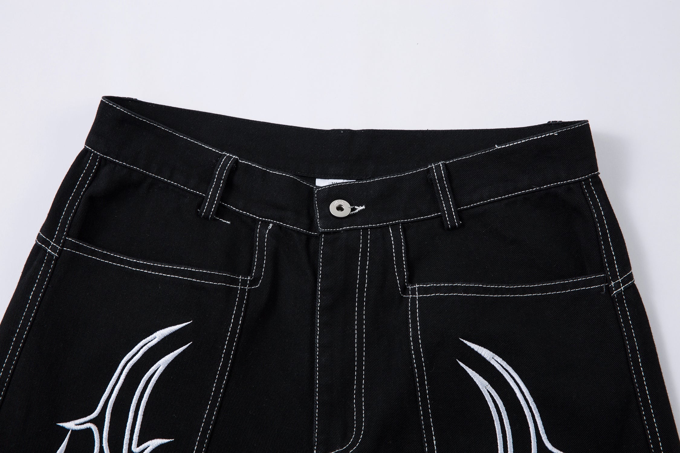 Tribal Embroidery Wide-Leg Jeans | Y2K Black Baggy Denim