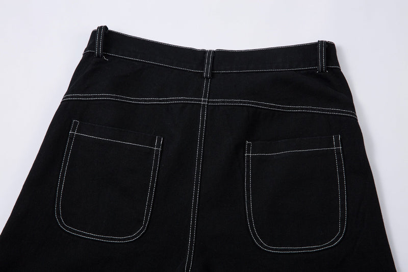 Tribal Embroidery Wide-Leg Jeans | Y2K Black Baggy Denim