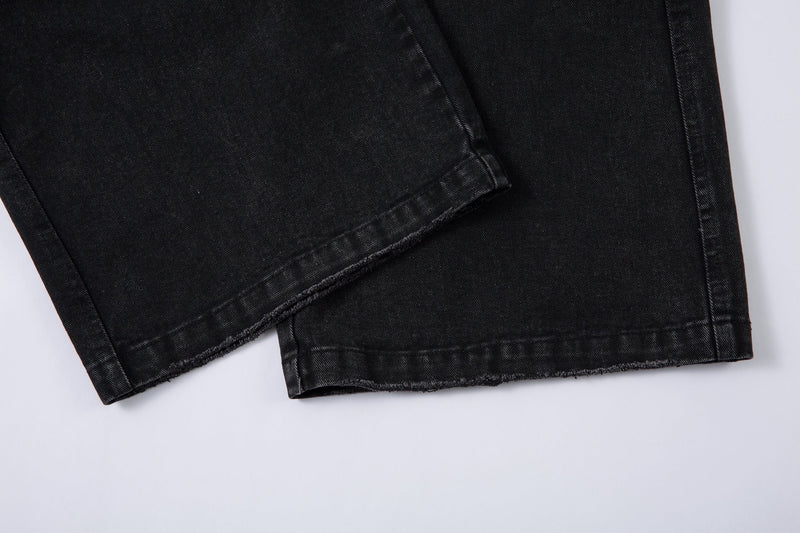 Omirad Washed Arc-Panel Cargo Wide-Leg Jeans | Black