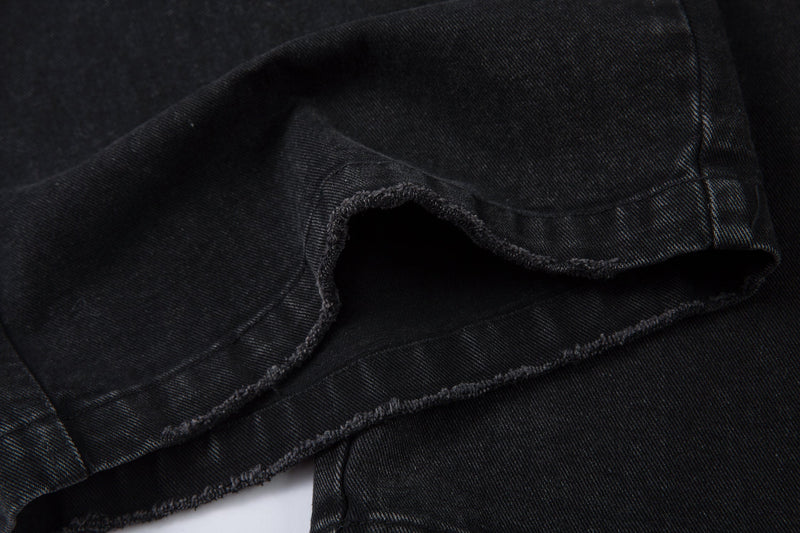 Omirad Washed Arc-Panel Cargo Wide-Leg Jeans | Black