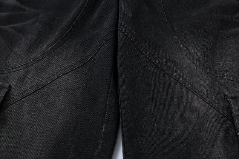 Omirad Washed Arc-Panel Cargo Wide-Leg Jeans | Black