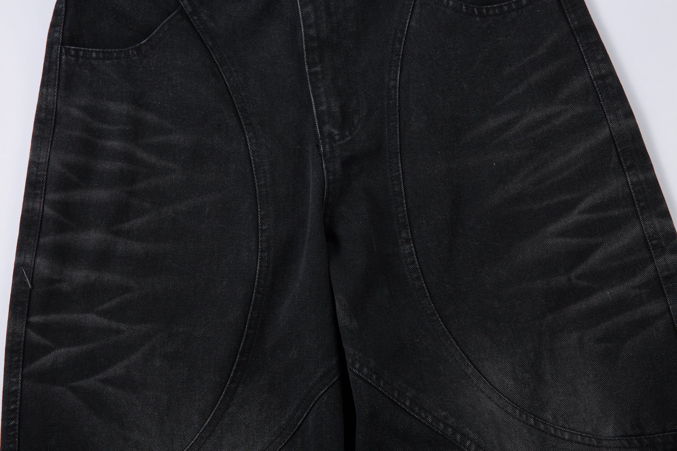 Omirad Washed Arc-Panel Cargo Wide-Leg Jeans | Black