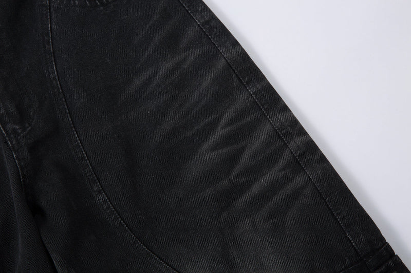 Omirad Washed Arc-Panel Cargo Wide-Leg Jeans | Black