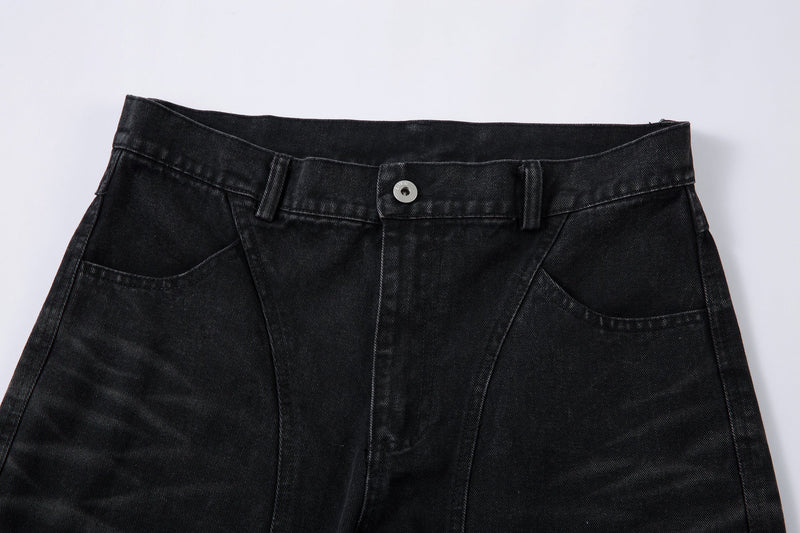 Omirad Washed Arc-Panel Cargo Wide-Leg Jeans | Black