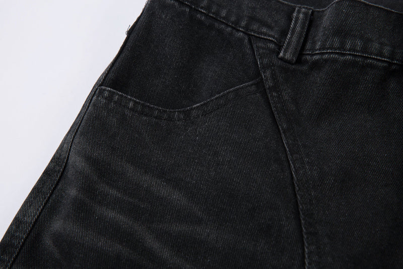 Omirad Washed Arc-Panel Cargo Wide-Leg Jeans | Black
