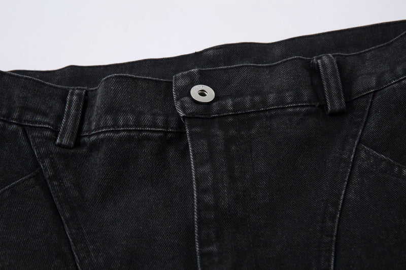 Omirad Washed Arc-Panel Cargo Wide-Leg Jeans | Black
