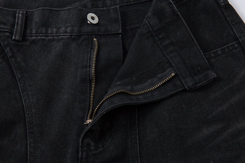 Omirad Washed Arc-Panel Cargo Wide-Leg Jeans | Black