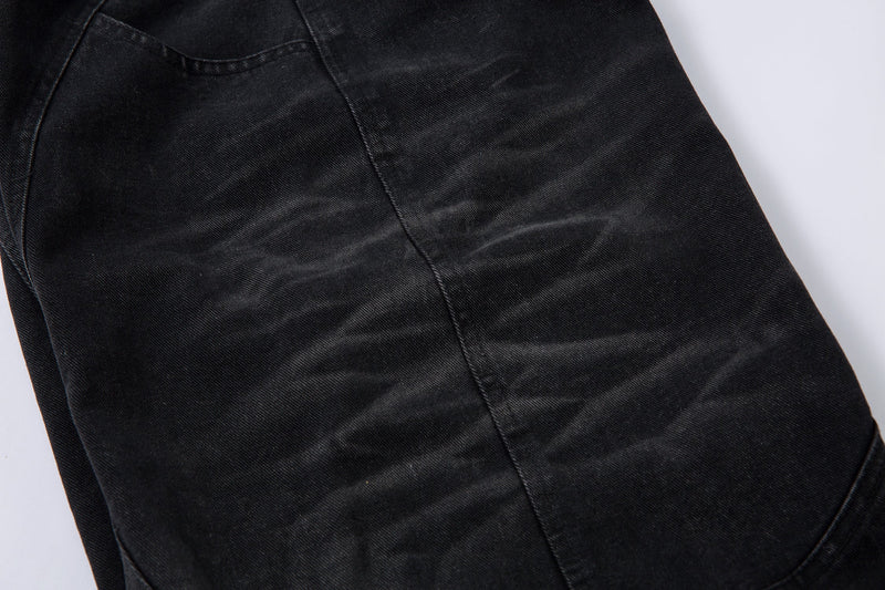 Omirad Washed Arc-Panel Cargo Wide-Leg Jeans | Black