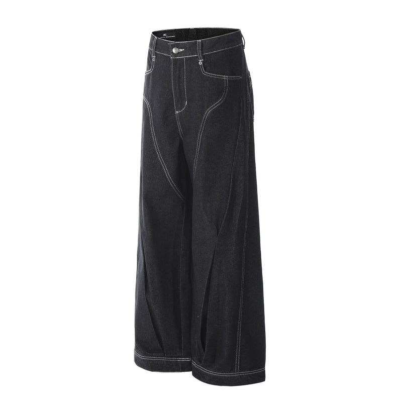 Omirad Contrast-Stitch Wide-Leg Denim Jeans | SEAKOFF